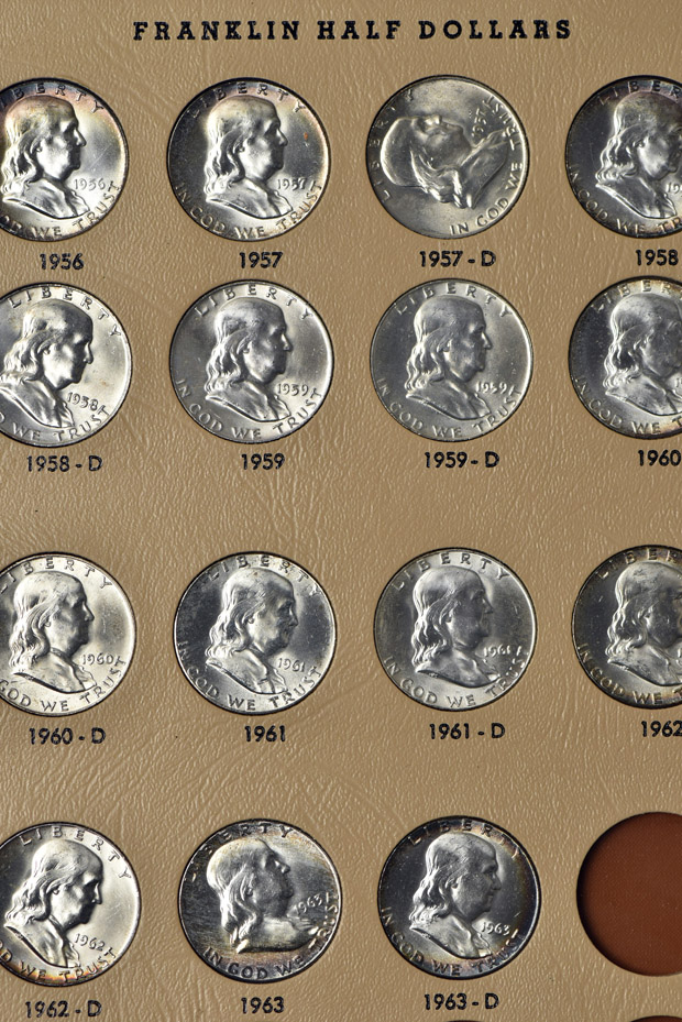 Complete collection of Uncirculated Franklin half-dollars in a Dansco 7165 album