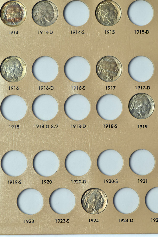 Twenty-six different Buffalo nickels in a Dansco 7112 album