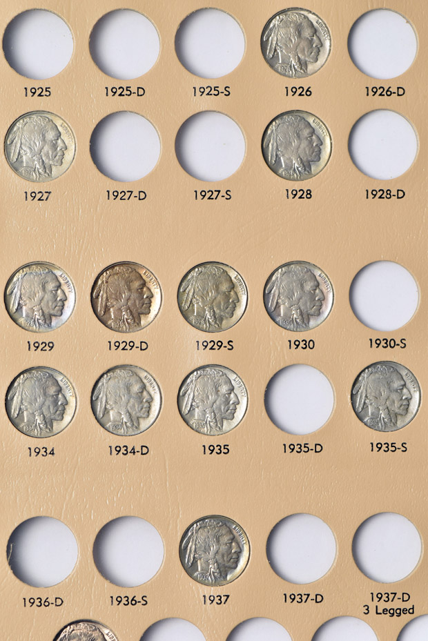 Twenty-six different Buffalo nickels in a Dansco 7112 album
