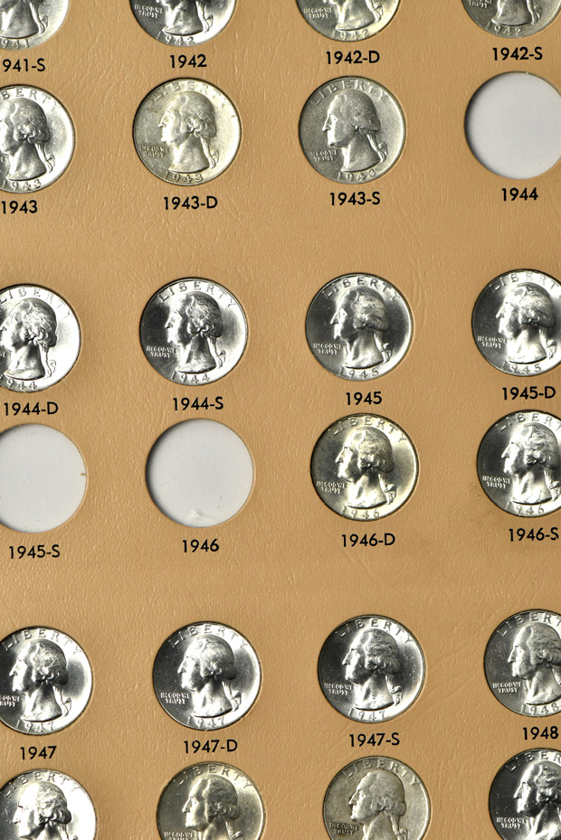 Collection of 104 different Washington quarters in a Dansco 7140 album