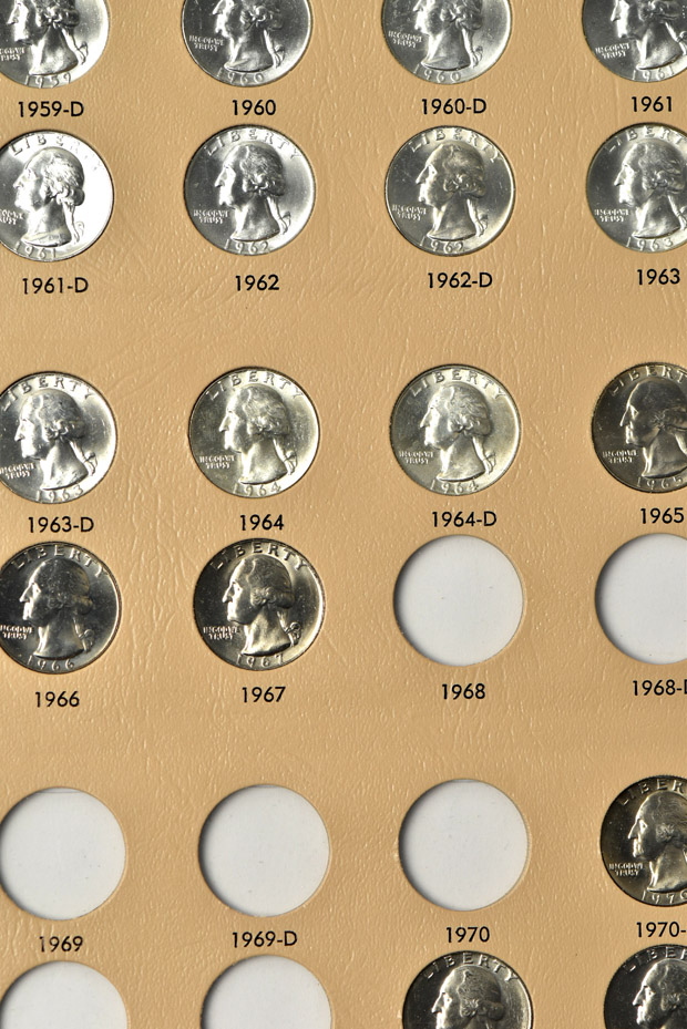 Collection of 104 different Washington quarters in a Dansco 7140 album