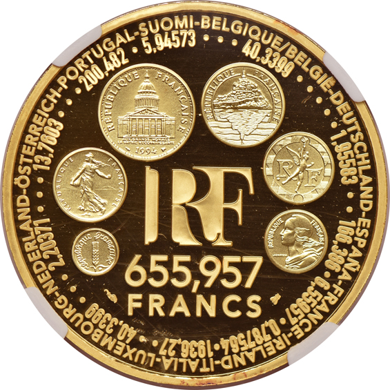 France - 1999 655,957 francs Europa - NGC PR-69 Ultra Cameo