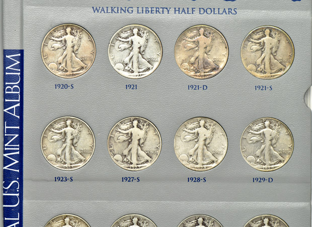 Complete collection of Walking Liberty half-dollars in a U.S. Mint album