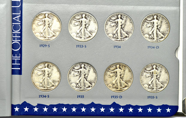 Complete collection of Walking Liberty half-dollars in a U.S. Mint album