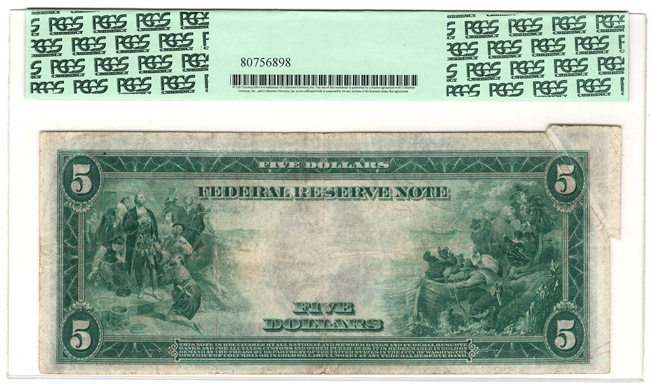Error - 1914 $5 Chicago Blue Seal STAR NOTE ERROR, Gutterfold Fr# 870* - PCGS VF-25
