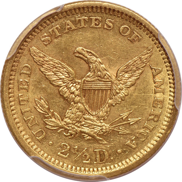 1861 New Reverse AU-58, 1887 AU-58, and an 1892 UNC details/cleaned, all PCGS