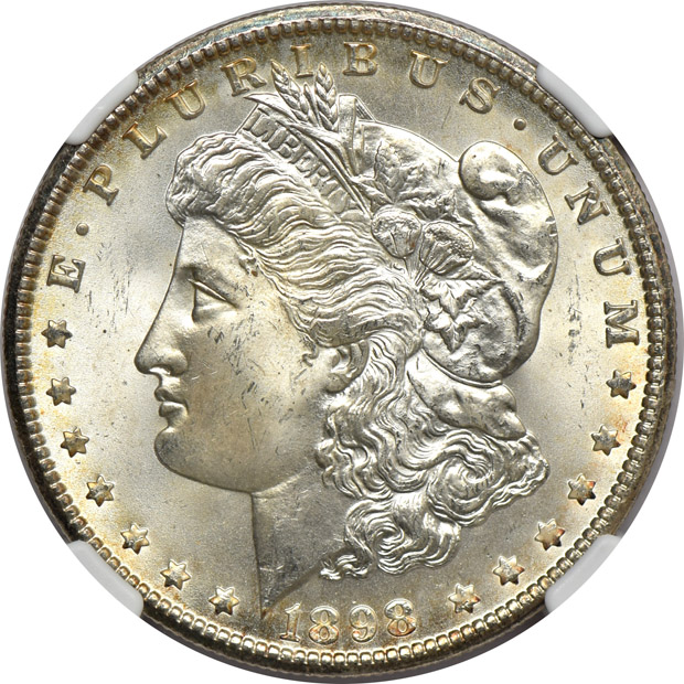Five Morgan silver dollars certified MS-65 by NGC