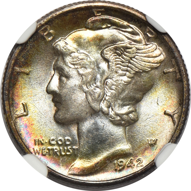 Five Mercury dimes certified by NGC