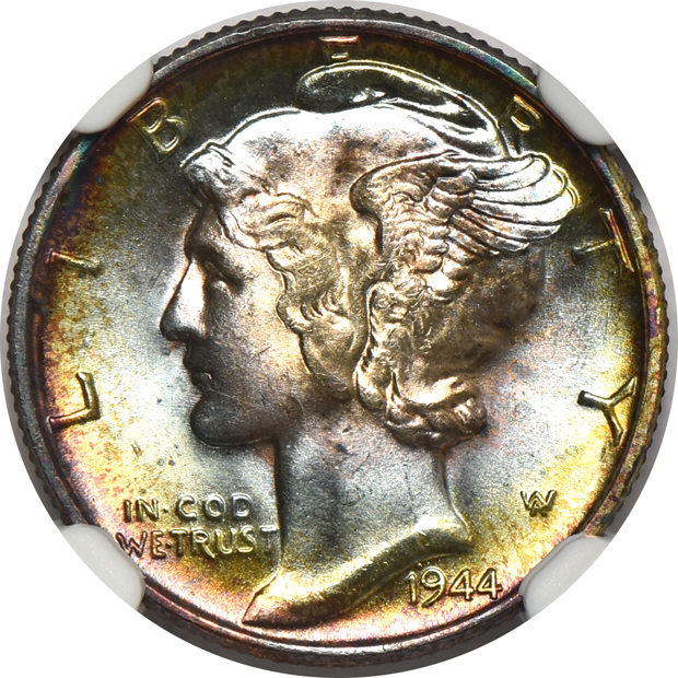 Five Mercury dimes certified by NGC