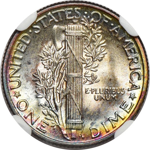 Five Mercury dimes certified by NGC