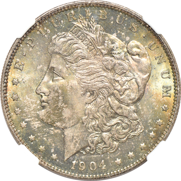 Twelve Uncirculated Morgan dollars, plus an Uncirculated 1924 Peace dollar, all NGC
