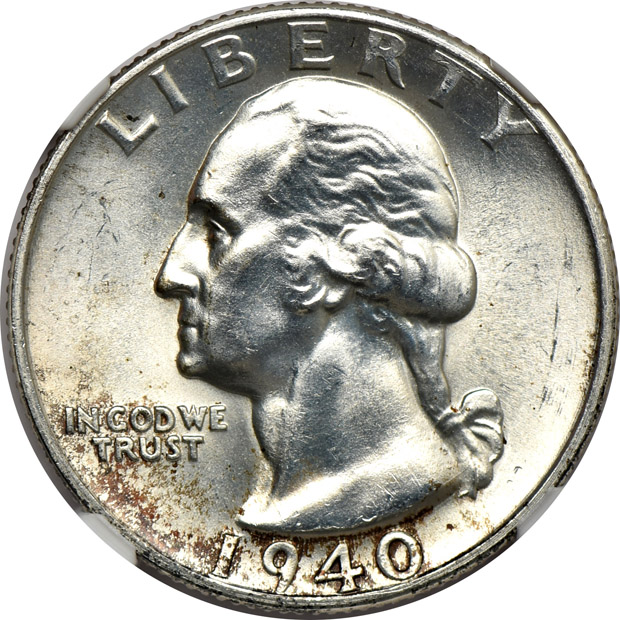 Group of thirty-eight mostly toned Uncirculated Washington quarters