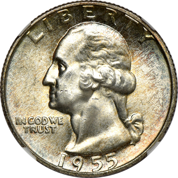 Group of thirty-eight mostly toned Uncirculated Washington quarters