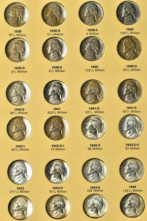 Massive collection of over three hundred Proof and BU Jefferson nickels in holders