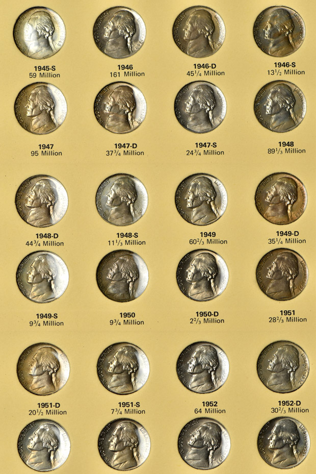 Massive collection of over three hundred Proof and BU Jefferson nickels in holders
