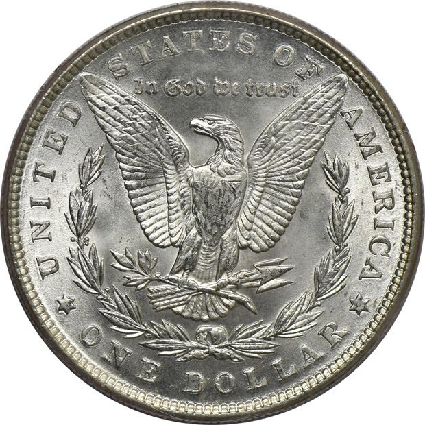 Eight Morgan silver dollars, all PCGS (rattler) CAC