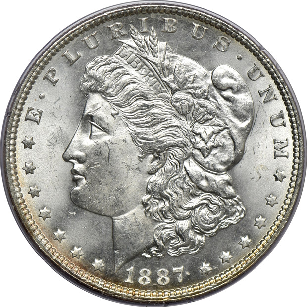 Eight Morgan silver dollars, all PCGS (rattler) CAC
