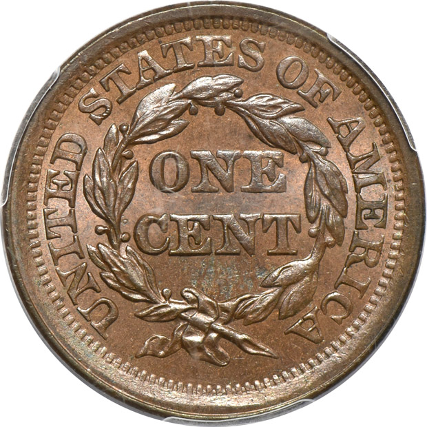 1852 Newcomb 8, Twin Leaf PCGS MS-64RB
