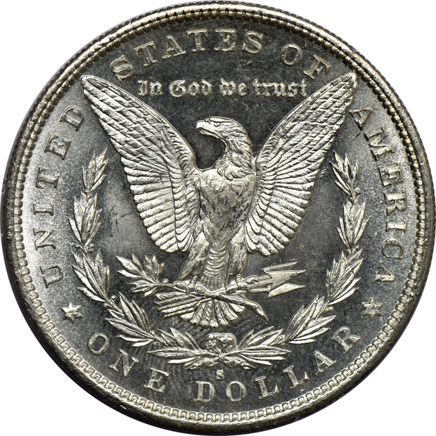 Eight Morgan silver dollars, all PCGS (rattler) CAC