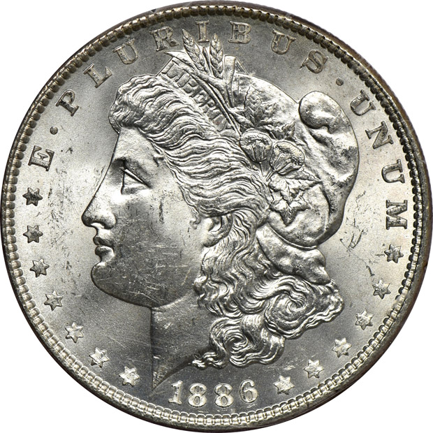 Eight Morgan silver dollars, all PCGS (rattler) CAC