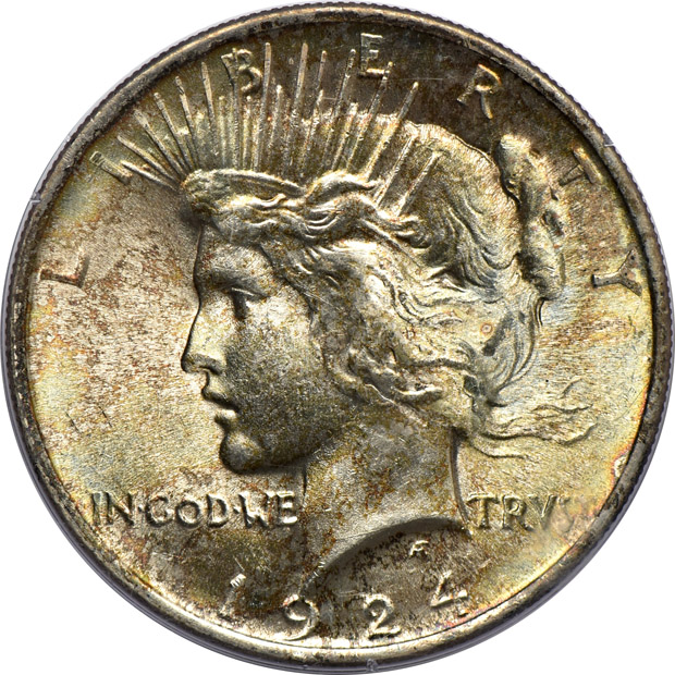 Five Morgan silver dollars, three Peace silver dollars, and two Walking Liberty half-dollars, all PCGS (rattler) CAC