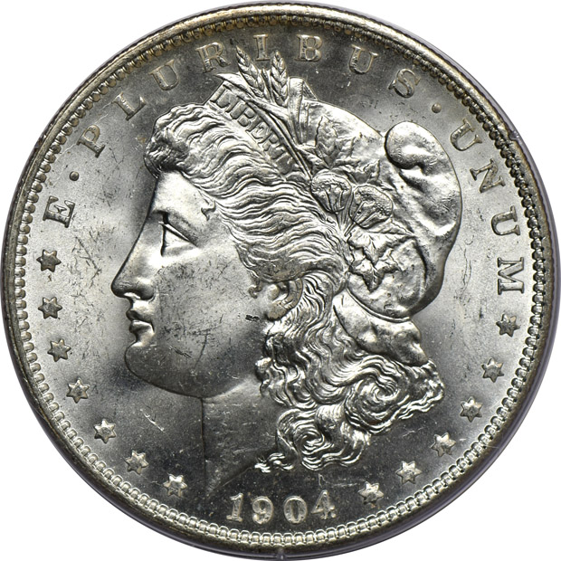 Five Morgan silver dollars, three Peace silver dollars, and two Walking Liberty half-dollars, all PCGS (rattler) CAC
