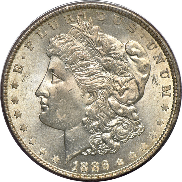 Five Morgan silver dollars, three Peace silver dollars, and two Walking Liberty half-dollars, all PCGS (rattler) CAC