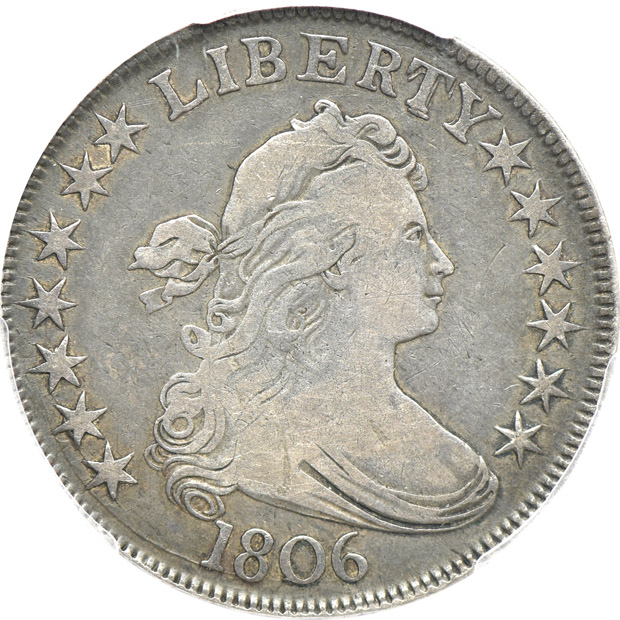 Three 1806 Pointed 6, Stem.  Overton 115 F-15, Overton 116 VG-10, and Overton 118a F-15, all PCGS