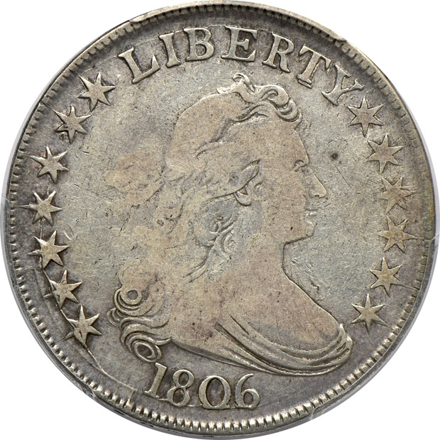 Three 1806 Pointed 6, Stem.  Overton 115 F-15, Overton 116 VG-10, and Overton 118a F-15, all PCGS