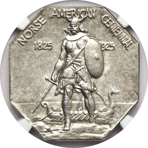 1925 Norse-American Silver Thin MS-64, and a 1925 Norse-American Silver Thick MS-63, both NGC