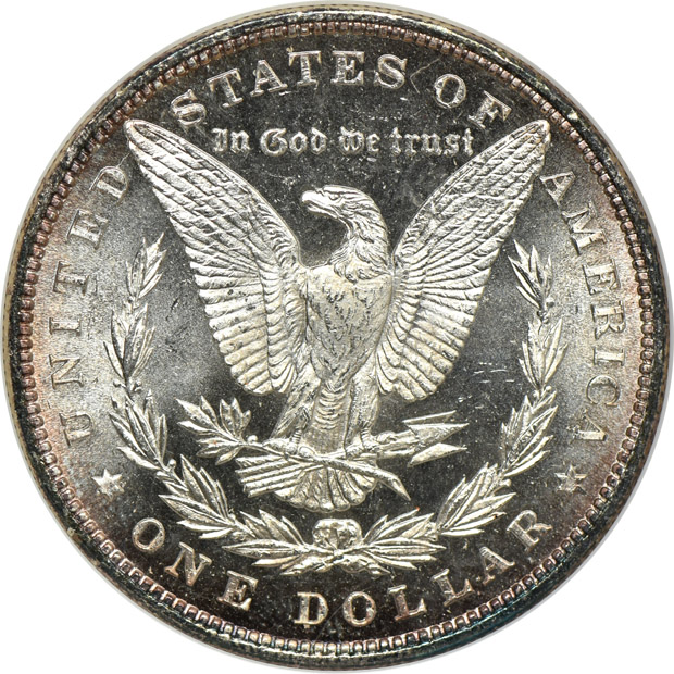 1878 7TF Reverse of 1878 NGC MS-64+ CAC, and an 1885 NGC MS-64 DPL (no line)