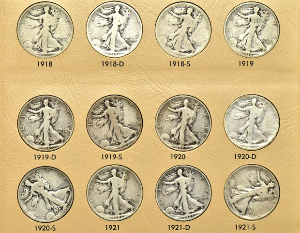 Complete collection of Walking Liberty half-dollars in a Dansco album