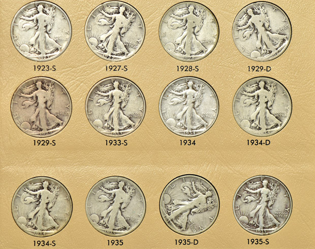 Complete collection of Walking Liberty half-dollars in a Dansco album