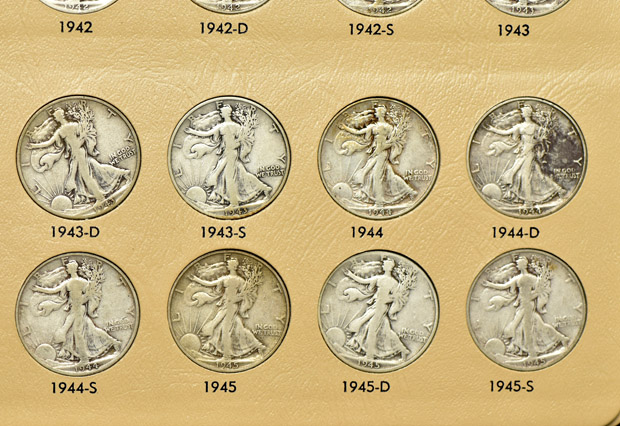 Complete collection of Walking Liberty half-dollars in a Dansco album