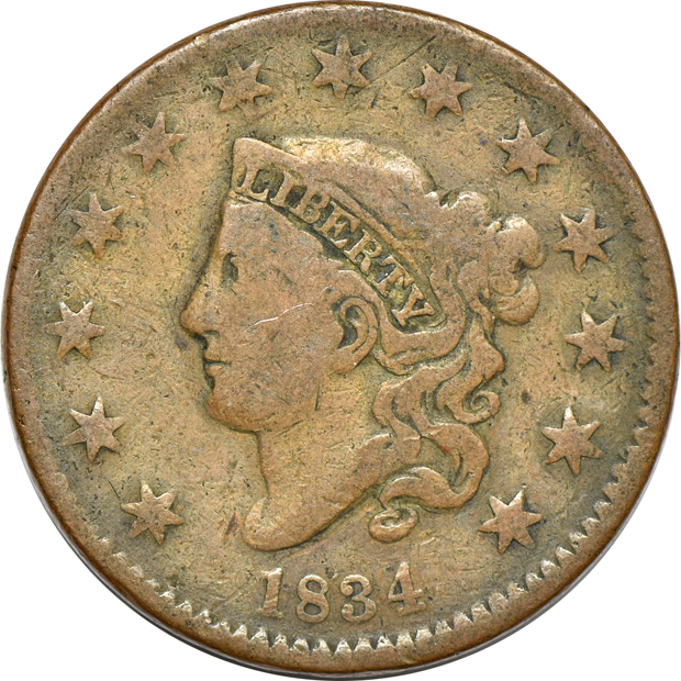 Eighteen large cents, as described