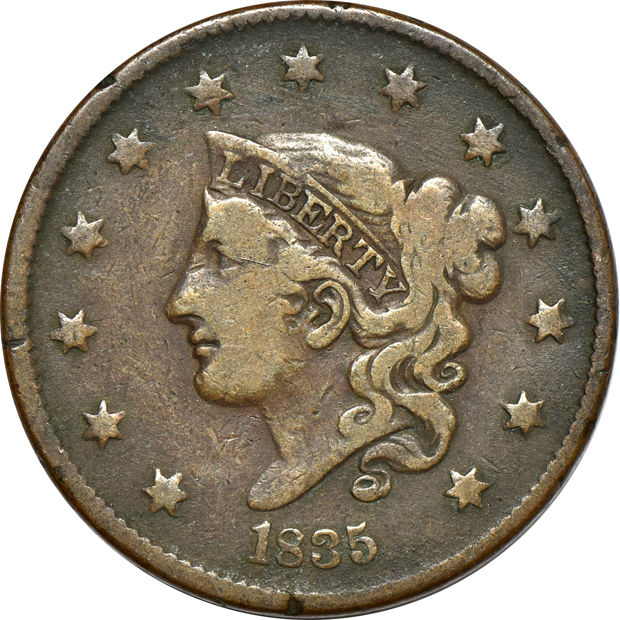 Eighteen large cents, as described