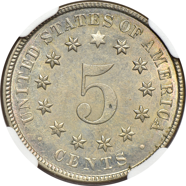1882 Shield nickel MS-62 CAC, and an 1890 Liberty nickel PR-65, both NGC