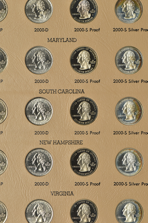 Complete collection of Washington Statehood quarters, including proof, in two Dansco albums