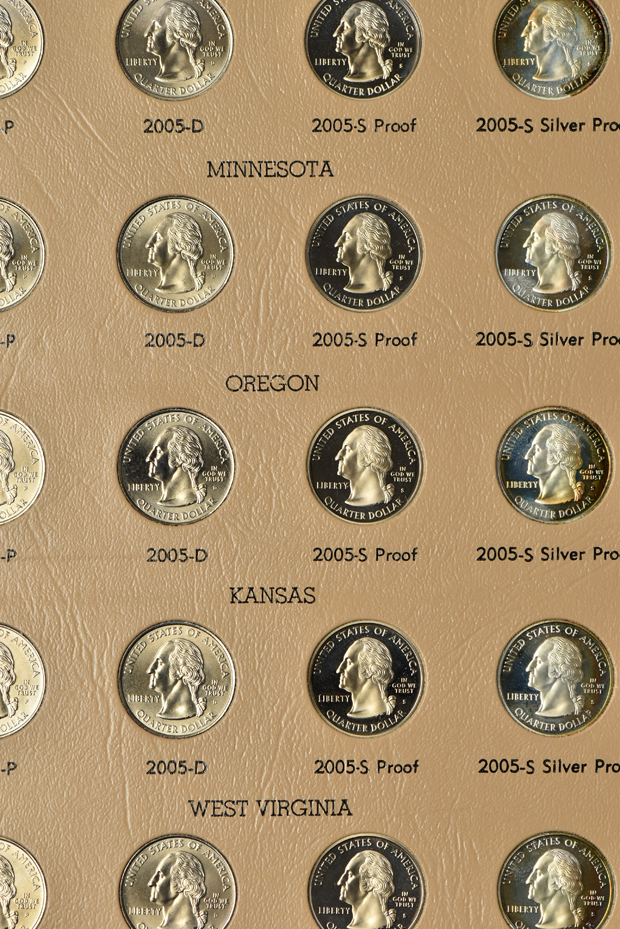 Complete collection of Washington Statehood quarters, including proof, in two Dansco albums