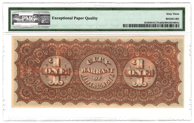 $1 Obsolete - Run of four 1875 City Warrant of Jefferson City, MO PMG ChCU EPQ