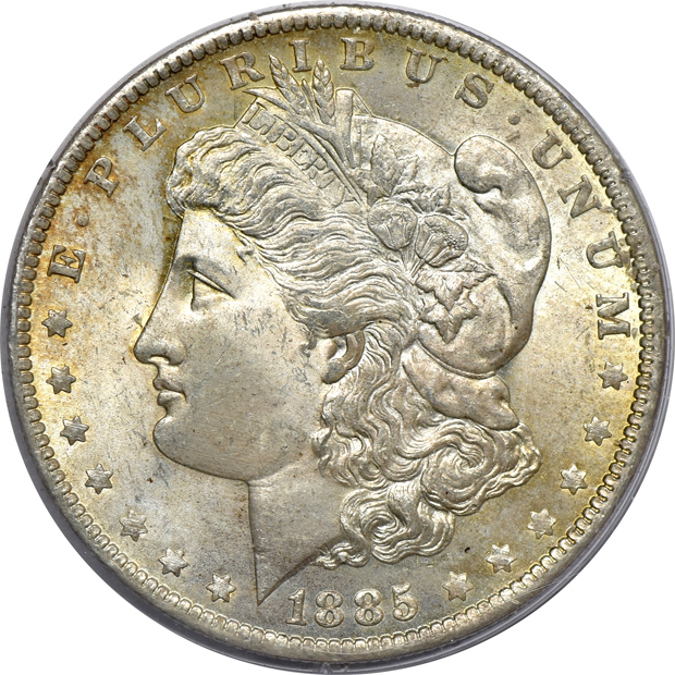 Eight Morgan silver dollars certified by PCGS