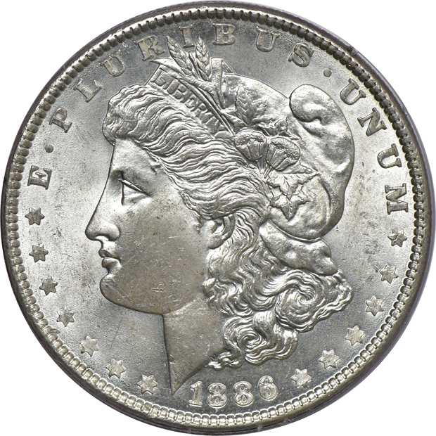 Eight Morgan silver dollars certified by PCGS