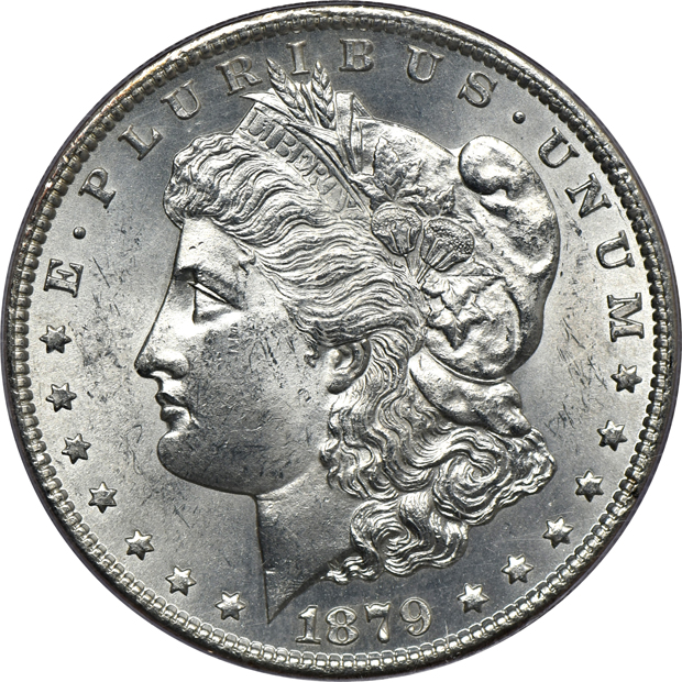 Eight Morgan silver dollars certified by PCGS