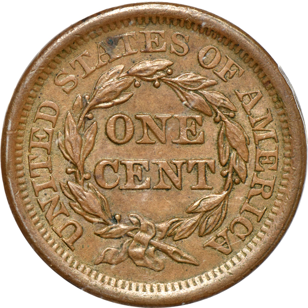 1853 MS-63BN, and an 1855 AU-55 Knob on Ear CAC, both PCGS