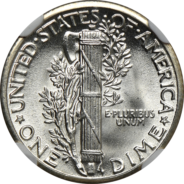 Five NGC certified Mercury dimes with full split bands, all CAC