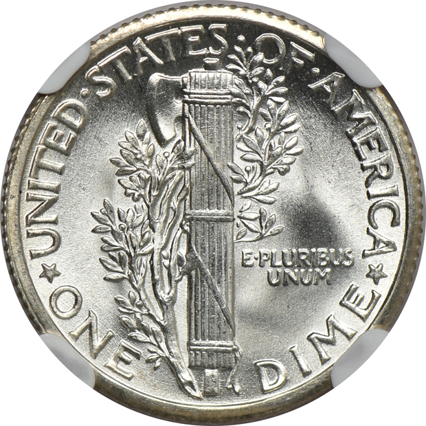 Five NGC certified Mercury dimes with full split bands, all CAC