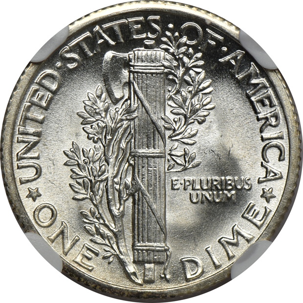 Five NGC certified Mercury dimes with full split bands, all CAC