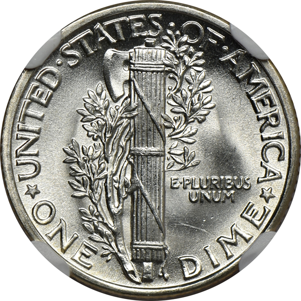 Five NGC certified Mercury dimes with full split bands, all CAC