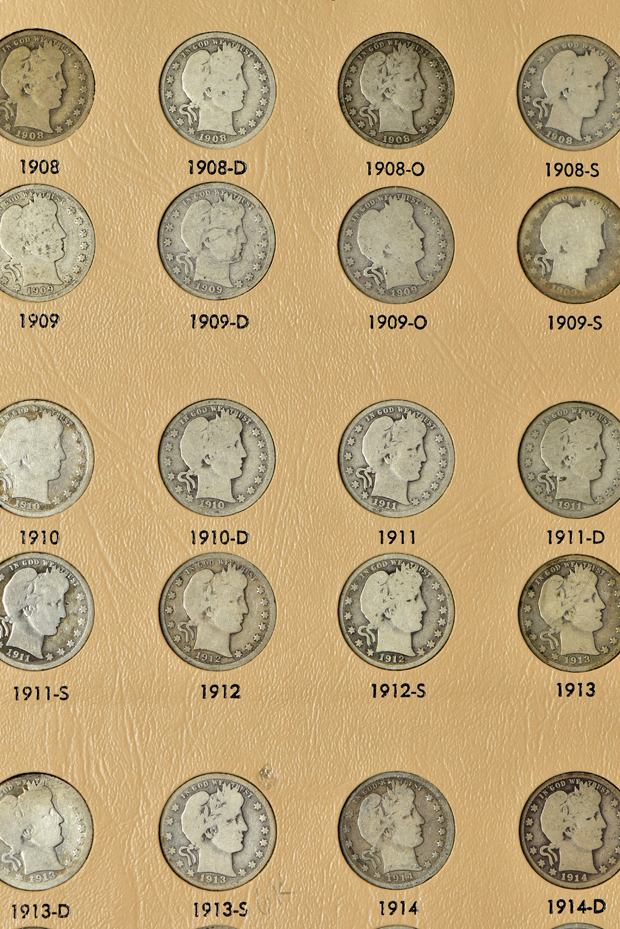Nearly complete collection of Barber quarters in a Dansco 7130 album, plus extras