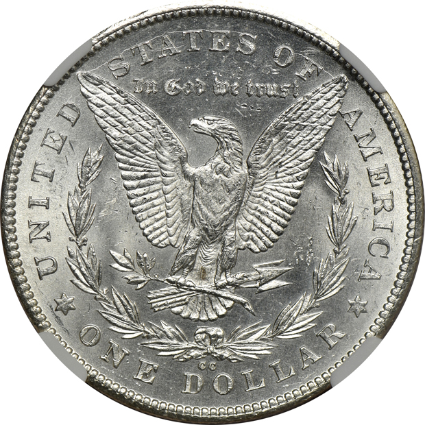1878-CC NGC MS-63, 1880-O NGC MS-62, and an 1885-O PCGS MS-64 CAC